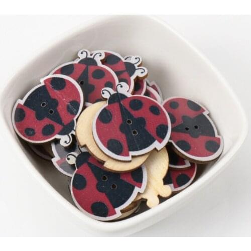 Cartoon Cute Ladybug Wooden Buttons Botones Handmade Accessories Decoration Sewing Scrapbooking Crafts DIY 27mm 20pcs MZ94
