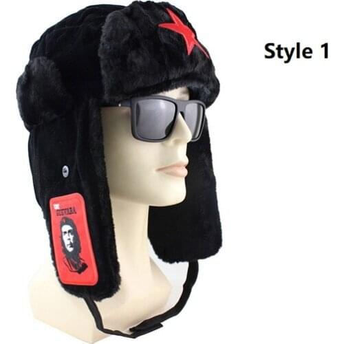 2019 new Men And Women Guevara Lei Feng Winter Hat Aviator Outdoor Ear Flaps Bomber Cap Proof Trapper Russian Hats