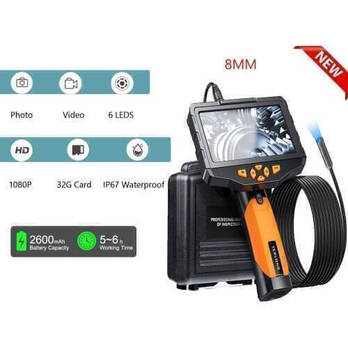 Single Lens Snake Pipe Sewer Drain Inspection 5.5MM 3M Rigid Cable Endoscope 5000mAh Rechargeable Lithium Battery High Capacity