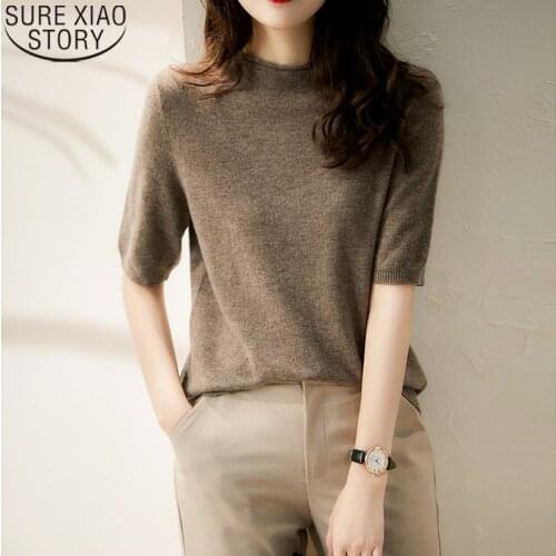 Solid Loose Half-Turtleneck Knitted Women Clothing Shirts Tops 2021 New Casual Women Tops Summer Fashion Korean Clothes 13777