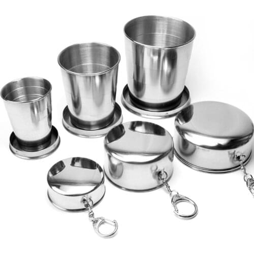 Stainless Steel Portable Folding Cup 250ml 150ml Wine Beer Cup Scalable Coffee Juice Tea Cup for Outdoor Picnic Cycling Camping