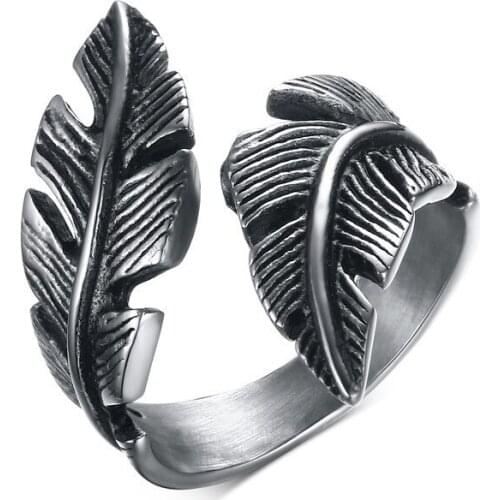 POTCET Unisex Feather Openable Ring Geometric Fashion Retro Hip Hop Party Jewelry