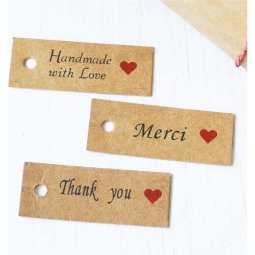 Craft thank you gift tag merci handmade with love 100 pcs 0.75x2 inch packing decoration