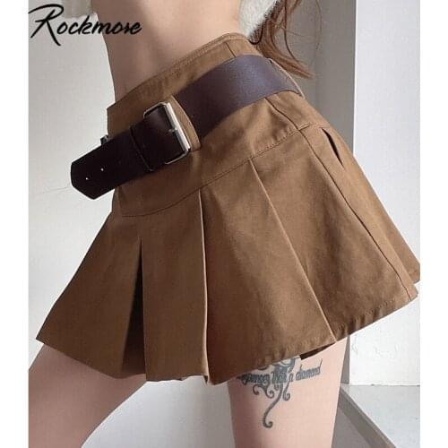 Rockmore Pleated Skirts With Belt For Women High Waist Short Skirt Y2K Aesthetic Streetwear Cotton Sexy Short Skirts Club Party
