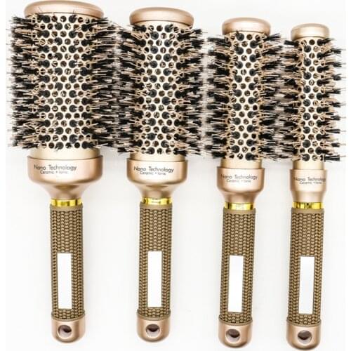 Professional Nano Technology Ceramic Ionic Hair Round Brush Boar Bristle Antistatic Heat Resistant Hair Curling Brushes