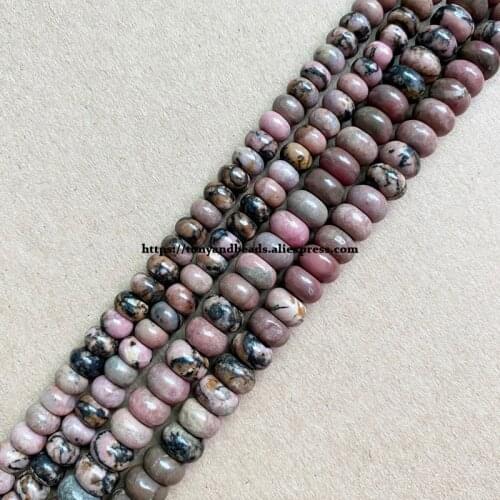 2lots more 10% off ! Natural Stone Smooth Rondelle Black Lace Rhodonite 7" Loose Beads 4X6 5X8mm Pick Size For Jewelry DIY