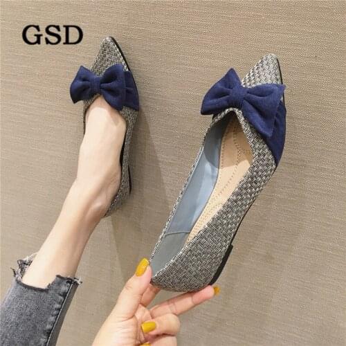 Brand Women Shoes Sweet Flats Shallow Slip On Loafers Pointed toe Casual shoes Woman Fashion Bow Boat Shoes Women Flats