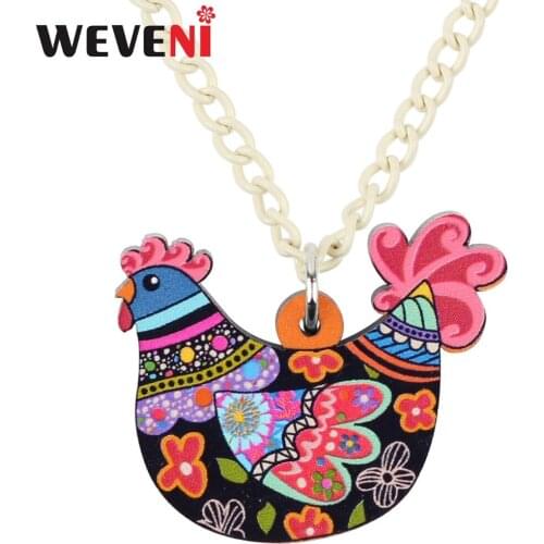 WEVENI Acrylic Chicken Hen Necklace Pendant Chain Collar Trendy Farm Bijoux Jewelry Charms For Women Girls Cheap Wholesale