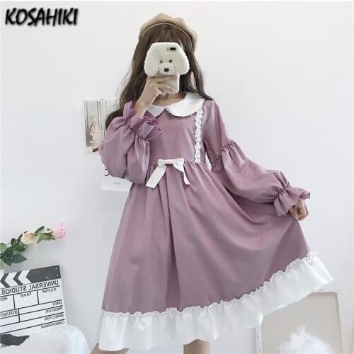 KOSAHIKI 2021 Japanese Kawaii Femme Robe Cute Sweet Peter Pan Collar Lolita Women Vestidos Harajuku Pink Princess Party Dress