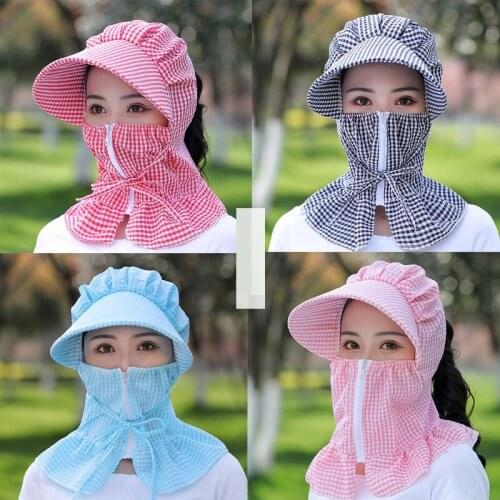 New Women Sun Hat Multi Function Anti-UV Summer Hat Lady Striped Wide Brim Visor Cap Female Neck Protect Riding Hunting Hat