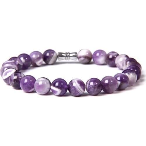 Natural Dream Amethysts Quartz Bracelet Purple Quartz Crystal Gem Stone Beaded Charm Energy Bracelet Women Romantic Jewelry Gift