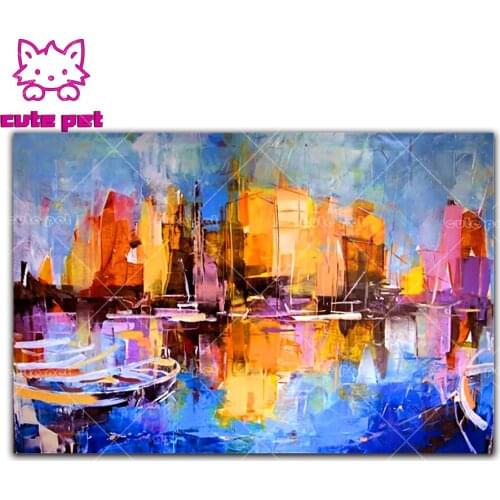 Rhinestones icon Abstract oil painting scenery diamond painting embroidery full square round Drill complete mosaic wall sticker