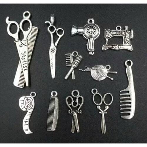 22PCS Fashion Mixed Blow Dryer Comb&Scissors Charms Pendants Fashion Jewelry Accessories