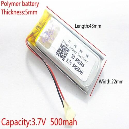 3.7V,500mAH,502248 PLIB; polymer lithium ion / Li-ion battery for GPS,mp3,mp4,mp5,dvd,bluetooth,model toy mobile bluetooth