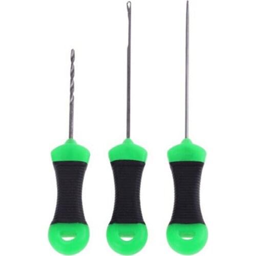 3pcs/Set 3 in 1 Carp Fishing Rigging Bait Needle Tool Kit Fish Lures Bait Drill Fishing Tackle Combo Set Black-Green