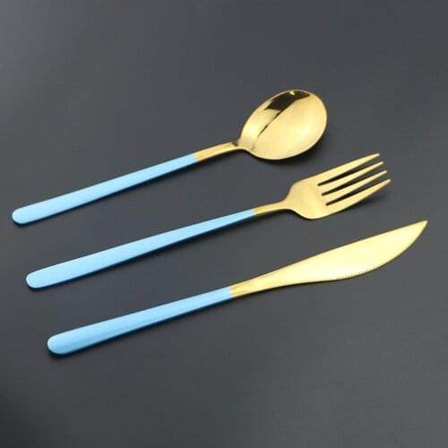 3Pcs/set Dinnerwar Cutlery Set Gold Cutlery Set Stainless Steel Cutlery Western Dinnerware Set Kitchen Knife Spoon Blue Set