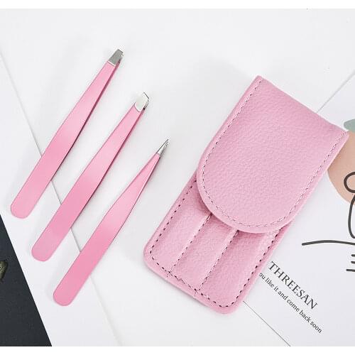 3Pcs Professional Eyebrow Tweezers Stainless Steel Point Tip/Slant Tip/Flat Tip Hair Removal Makeup Tool Kit Eyelash Extension