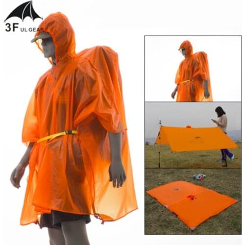 3F UL 3 in 1 Upgraded Multifunctional Poncho Raincoat Hiking Sleeveless Rain Cape Outdoor Awning Camping Mini Tarp Sun Shelter