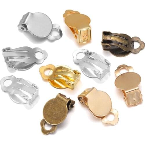 50pcs Gold Plated Iron Ear Clip Earrings Blank/Setting Base Fit 10mm Glass Cabochons For DIY Jewelry Making Findings Supplies
