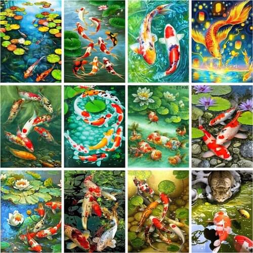 5D Round Diamond Painting Fish Picture of Rhinestones Mosaic Diamond Embroidery Full Square Animals Cross Stitich Home Decor
