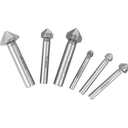 6pcs Chamfer Cutter Round Shank 3 Edged 90 Degree High-Speed Steel Countersink Drill Bit Set End Mill Cutter
