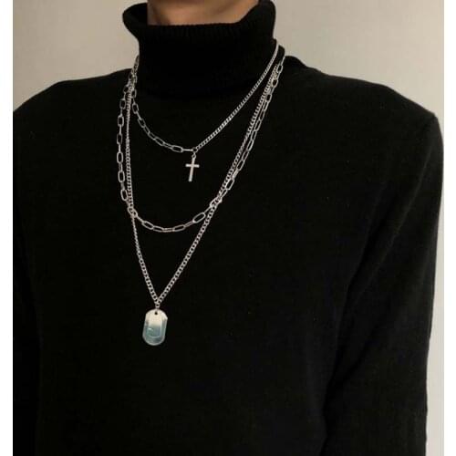 Cross Pendant Necklace Multilayer Hip Hop Chain Necklaces for Women Fashion Jewelry Gifts Gothic Long Chains Men Accessories