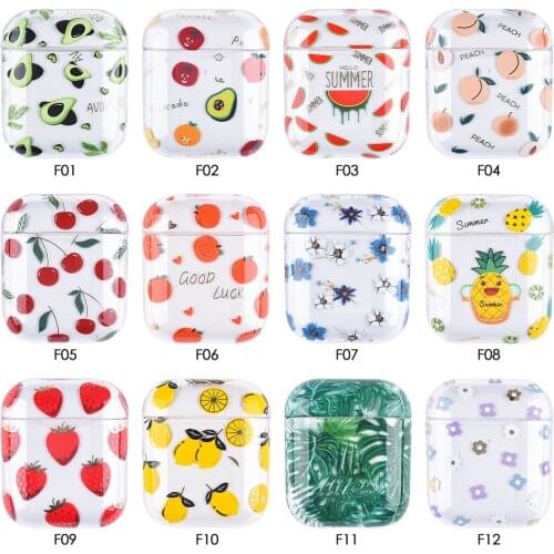 For AirPods 2 Case luxury Transparent Leaves/cherries Protective Cover Bluetooth Wireless Earphone Case For Air pods 1/2 cover