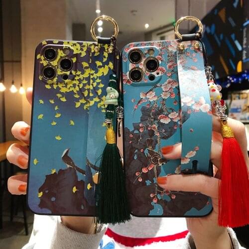 For iPhone 11 12 Pro Max 12 Mini XS Max X XR 8 7 Plus 6 6S Plus SE 2020 Wrist Strap Tassel Shell Phone Case Cover