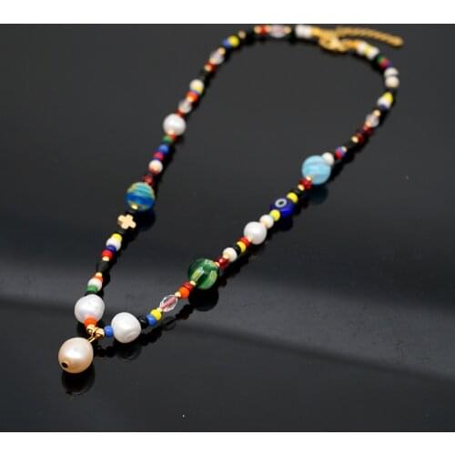 Go2Boho Fresh Water Pearl Necklace Women Patchwork Collares Necklaces Choker Rainbow Boho Jewelry Bijoux Femme Handmade Gift