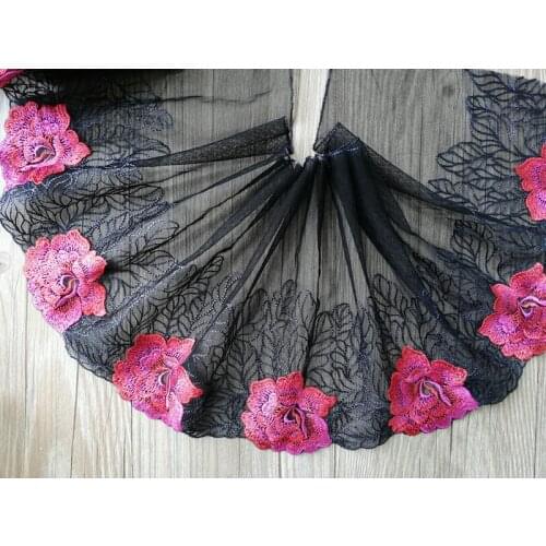 1Yard Embroidered Lace Trim Soft Black Mesh Rose Flower Fabric Lingerie Bra Underwear Handmade Dolls Dress Sewing Fabrics DIY