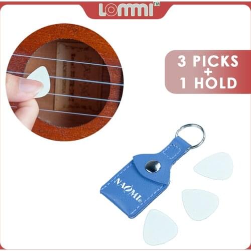 LOMMI 3pcs Guitar Picks Plectrum w/ Holder Acoustic Electric Bass Guitar Picks Faux Leather Key Chain Set Guitar Parts