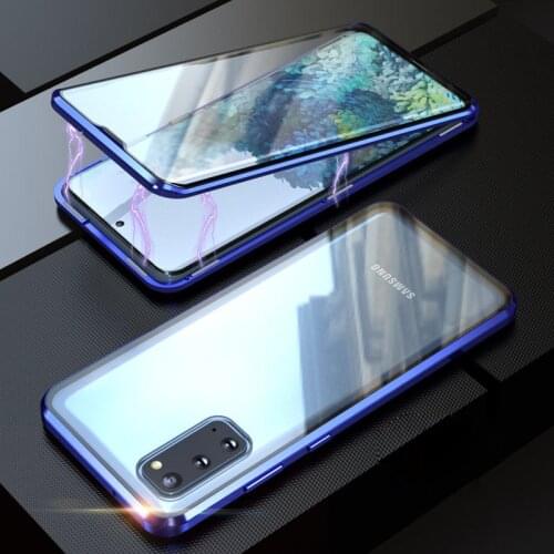 Magnetic Double Sided Case Cover Metal Case For Samsung Galaxy A20 A30 S10E S21 S20 360 Degree Magnetic Adsorption Glass Case