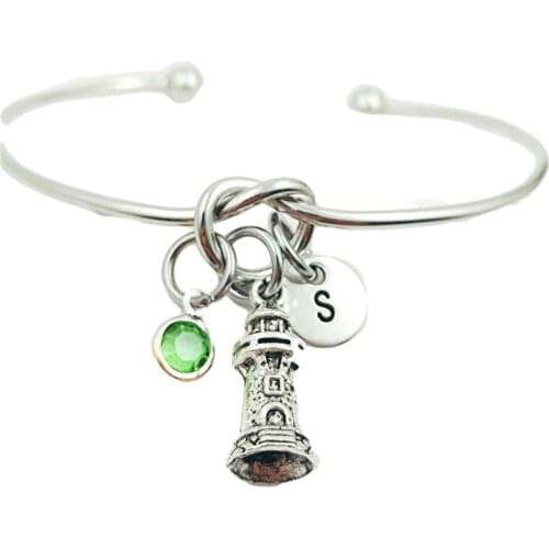 Lighthouse Creative Initial Letter Monogram Birthstone Adjustable Bracelet Fashion Jewelry Women Gift Accessories Pendant