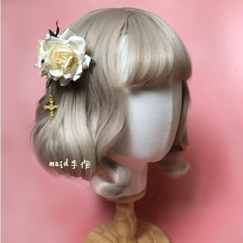 Cute Handmade Rose Headwear Hairgrip Hairpin Ivory Hairclip Lolita Cross Pendant Sweet Original Design