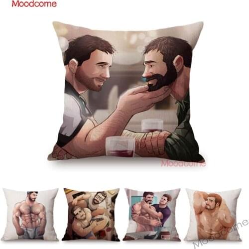 Sweet Hot Sexy Muscle Man Gay Pride Art Hairy Jock Bear Beard Guy Cozy Decoration Pillow Case Masculine Guy Linen Cushion Cover