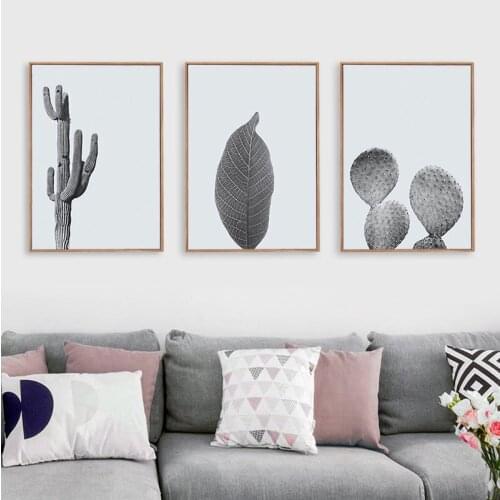 Minimalist Black and White Cactus Canvas Paintings Nordic Leaf Poster Print Wall Art Pictures Living Room Decor Unframed