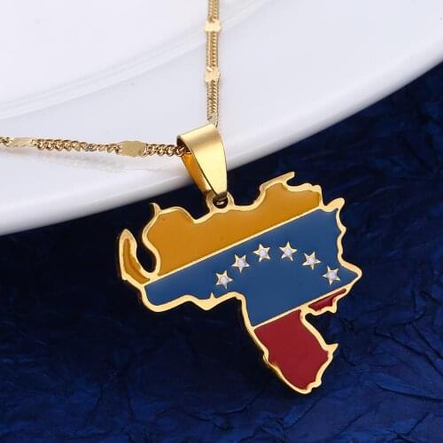Stainless Steel Trendy Venezuela Map Flag Pendant Necklace Venezuelan Map Chain Jewelry