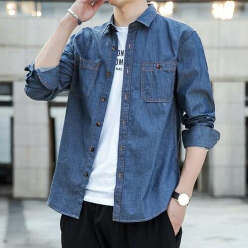 2021 Spring New Mens Long-sleeved Denim Shirt Pure Cotton Slim-fit Business Casual Denim Shirt Jacket Classic Fashion Brand Top