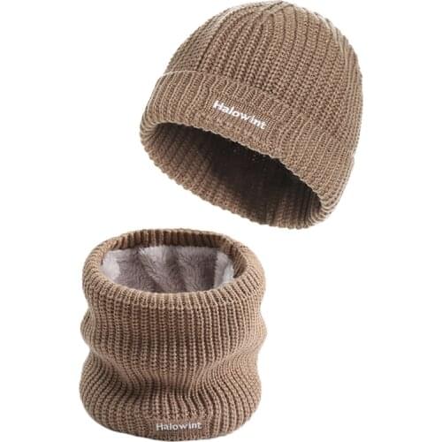 Set Infinite Hat Scarf Unisex Winter Knit Snood Solid Caps Women Men Neck Scarves Collar Bandana Thick Warm Female Fur Scarfs