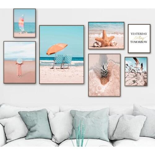 Parasols Hat Pineapple Starfish Seagulls Wall Art Canvas Painting Nordic Posters And Prints Wall Pictures For Living Room Decor