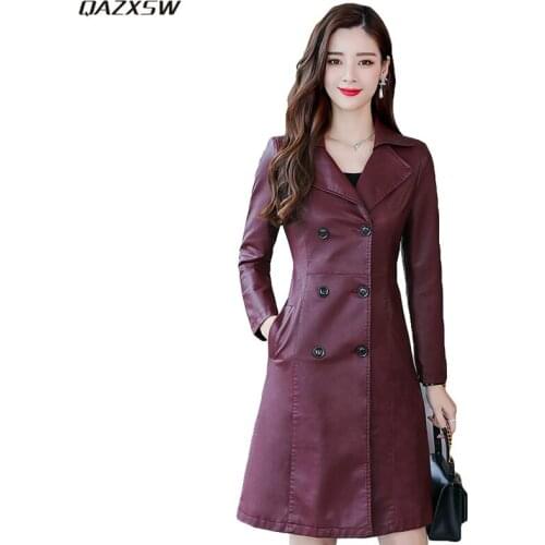 2018 New Women Autumn PU Leather Jacket Wine Red Slim Elegant Coat Vintage Outer Spring Korean Solid Color Outwear Cacaso AC280