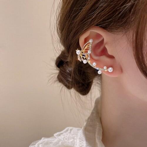 One Piece 2021 New Trendy Exquisite Rhinestone Hollow Butterfly Ear Cuff Clip Earrings for Women Small Simple Fashion Jewelry