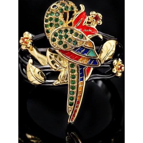 New Creative Ladies 925 Silver Animal Parrot Black Gold Ring Original Design Ladies Party Jewelry Birthday Gift Wedding Rings