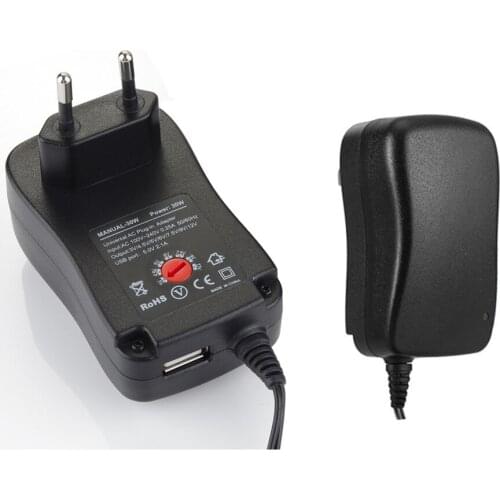 Newest 100-240V TO 3V,4.5V,5V,6V,7.5V,9V,12V 30W Universal Adjustable AC/DC Charger Adapter Switching Power Supply +5V USB Port