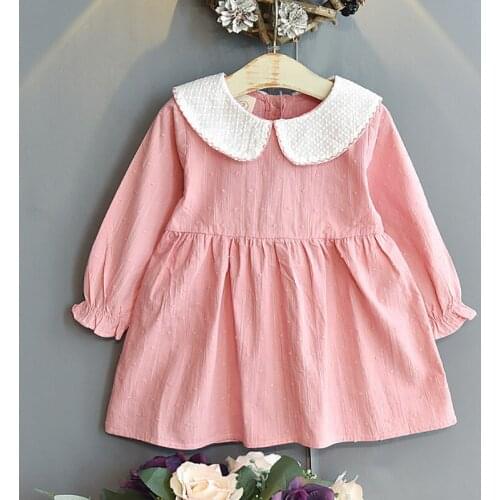 Autumn Girls Dress New Cute Doll Collar Polka Dot Princess Dress Kids Clothing Fashion Solid Color Childrens Dress