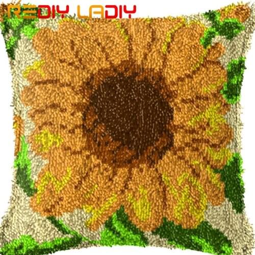 Latch Hook Cushion Bloom Sunflowers Pillow Case Pre-Printed Canvas Acrylic Yarn Latched Hook Pillow Crochet Cushion Cover Kits