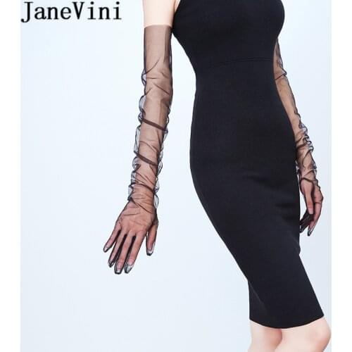 JaneVini Sheer Tulle Gloves Bridal Wedding Gloves Elbow Long Full Finger 70CM DIY Photo Shooting Bride Gloves Prinses Accesoires