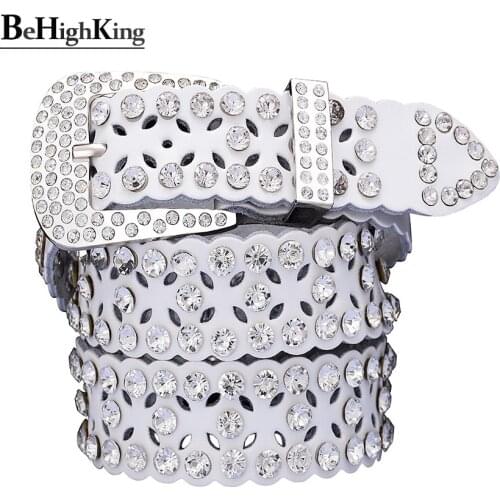 Fashion rhinestone genuine leather belts for women Luxury Pin buckle woman belt Quality cow skin waist strap female width 3.3 cm