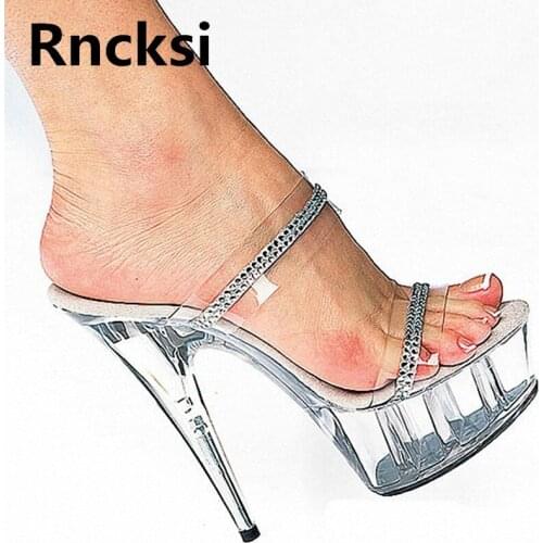 Rncksi Summer Fashion New Wedding Shoes Clear Platform Slippers 15cm High-Heeled Women Shoes Party Sexy Starps r Shoes