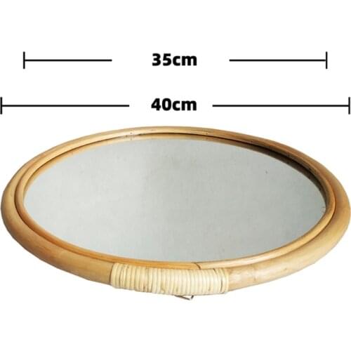 Rattan Circle Wall Mirror 16 Inch Round Dressing Mirror Makeup Mirrors for Entryways Washrooms Living Rooms Bathroom W3JE